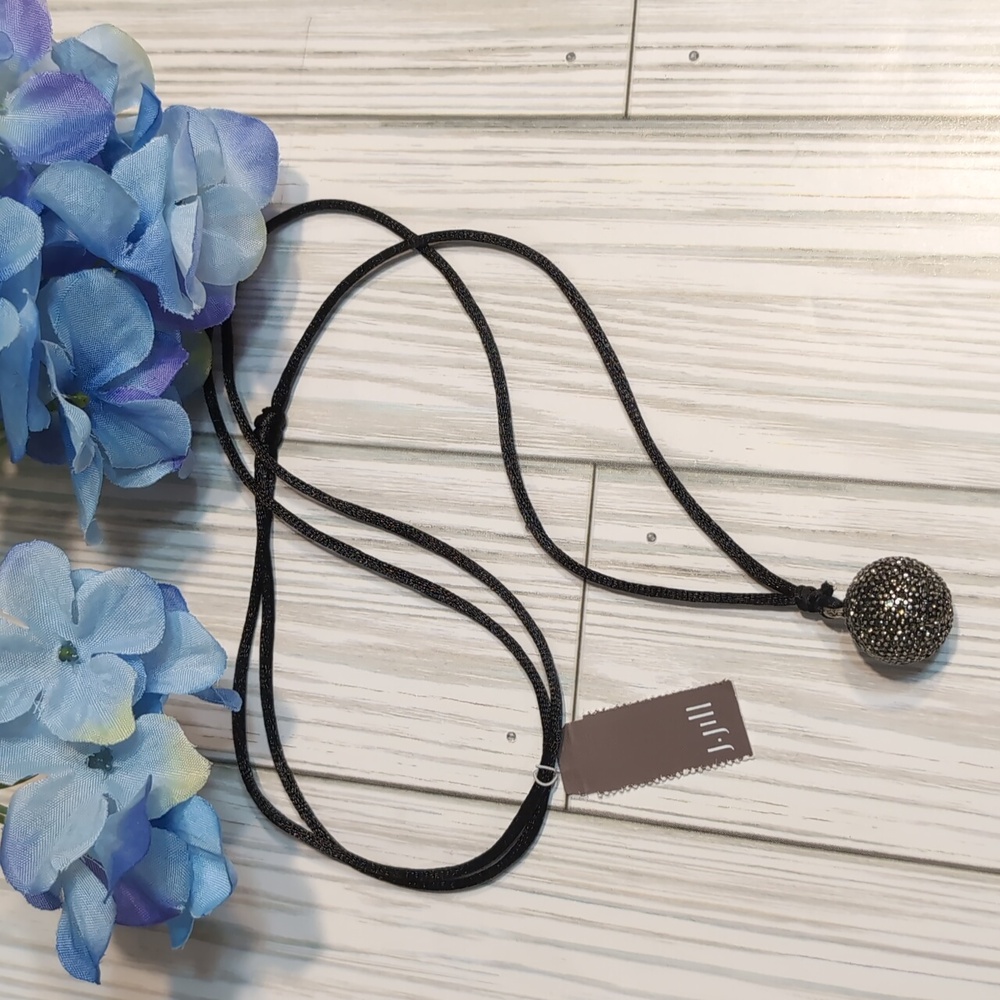 NWT J. JILL Silver Marcasite Ball Pendant w/ Black Silk Adjustable Cord